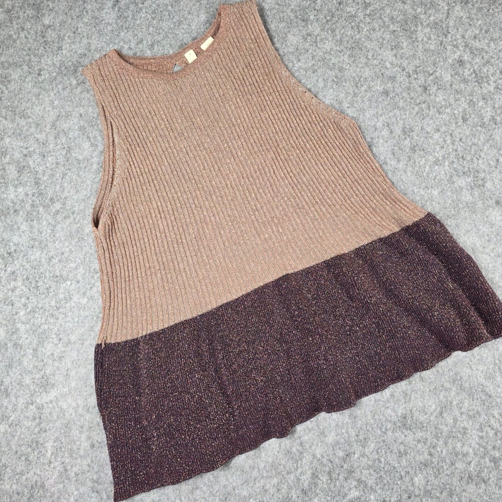 Anthropologie‎ Moth Riella Ribbed Knit Tank Top Rose Plum Metallic Peplum Medium